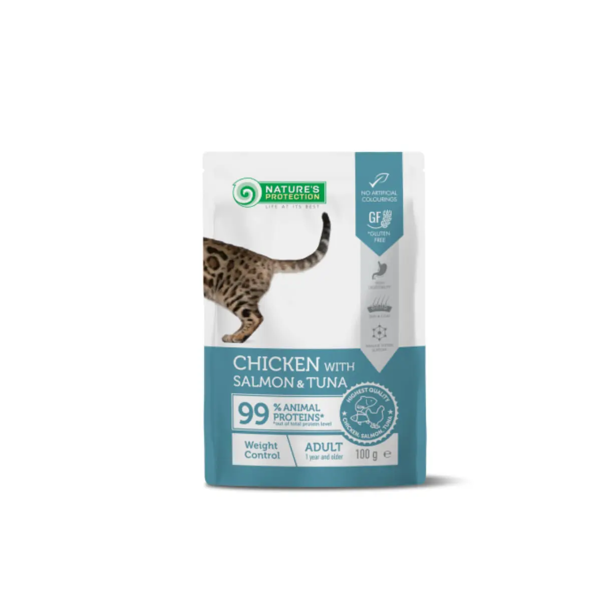 NATURES PROTECTION Weight Control, Pui si Somon, plic hrana umeda pisici, obezitate, (in sos), 100g - Image 2
