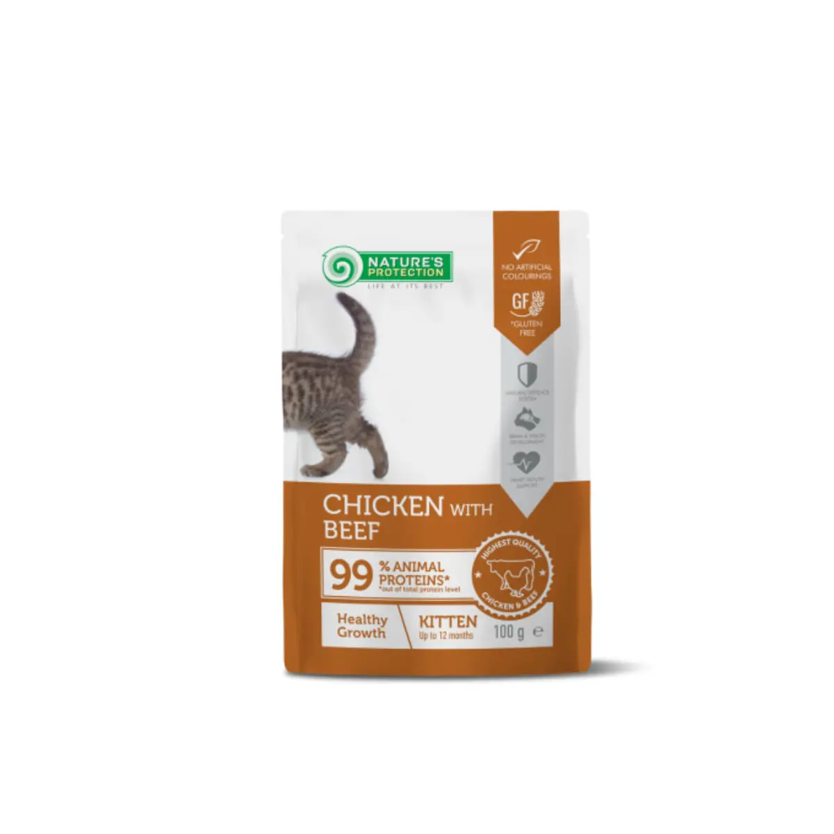 NATURES PROTECTION Healthy Growth Kitten, Pui si Vita, plic hrana umeda pisici junior, sistem imunitar, (in sos), 100g