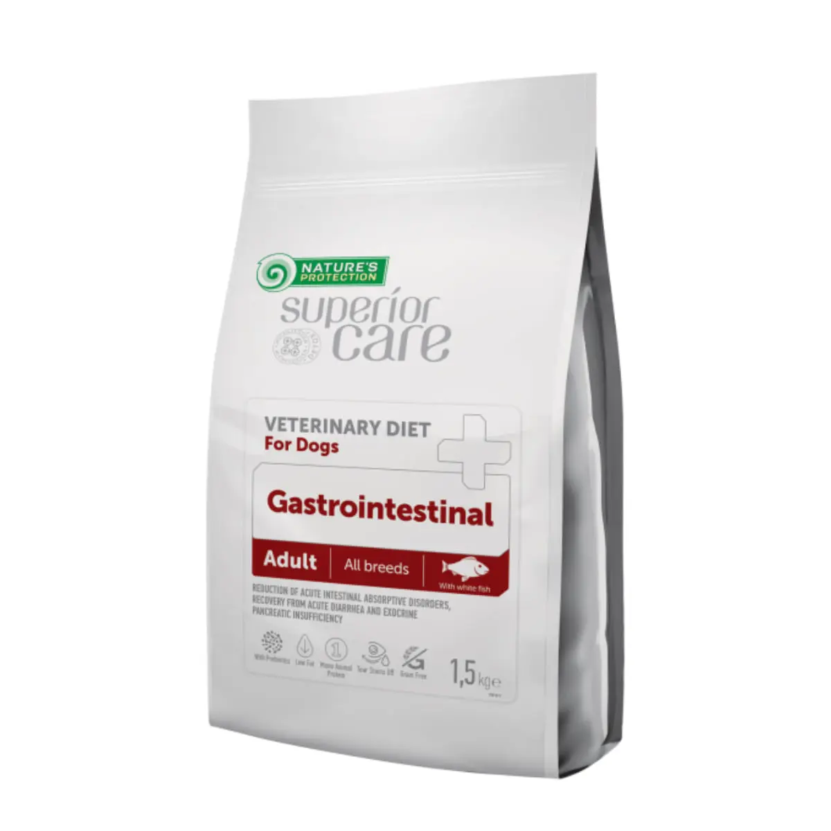 NATURES PROTECTION Superior Care Veterinary Diet Gastrointestinal White, XS-XL, Peste, dieta veterinara, hrana uscata caini, sistem digestiv, 1.5kg