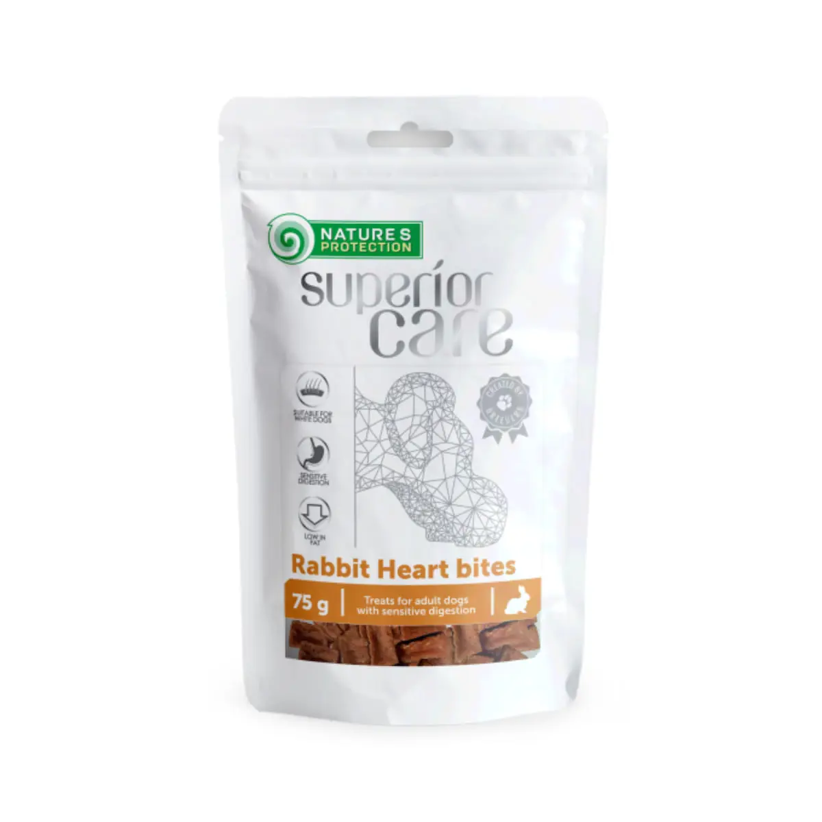 NATURES PROTECTION Superior Care Rabbit Heart Bites, XS-XL, Iepure si Inima, punguta recompense caini, 75g - Image 2