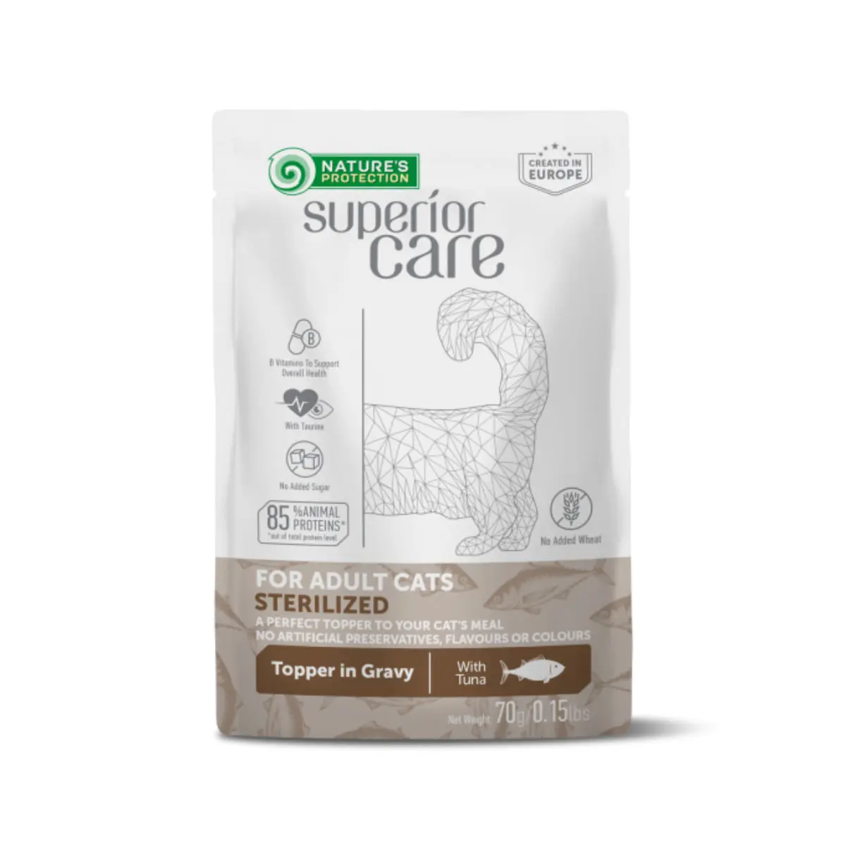 NATURES PROTECTION Superior Care Sterilised, Ton, plic hrana umeda monoproteica pisici sterilizate, (topping), 70g