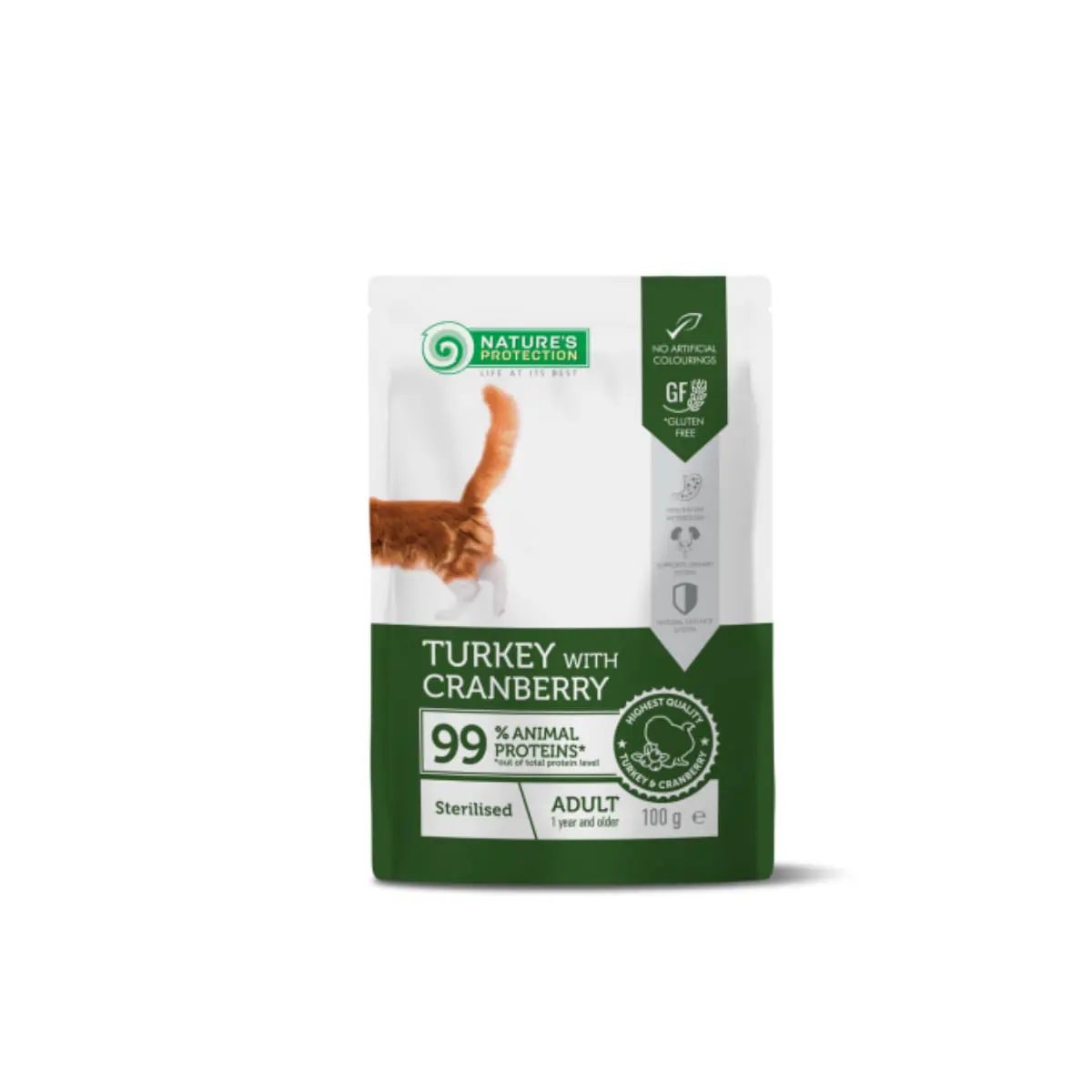 NATURES PROTECTION Sterilised, Curcan si Merisoare, plic hrana umeda monoproteica pisici sterilizate, (in sos), 100g