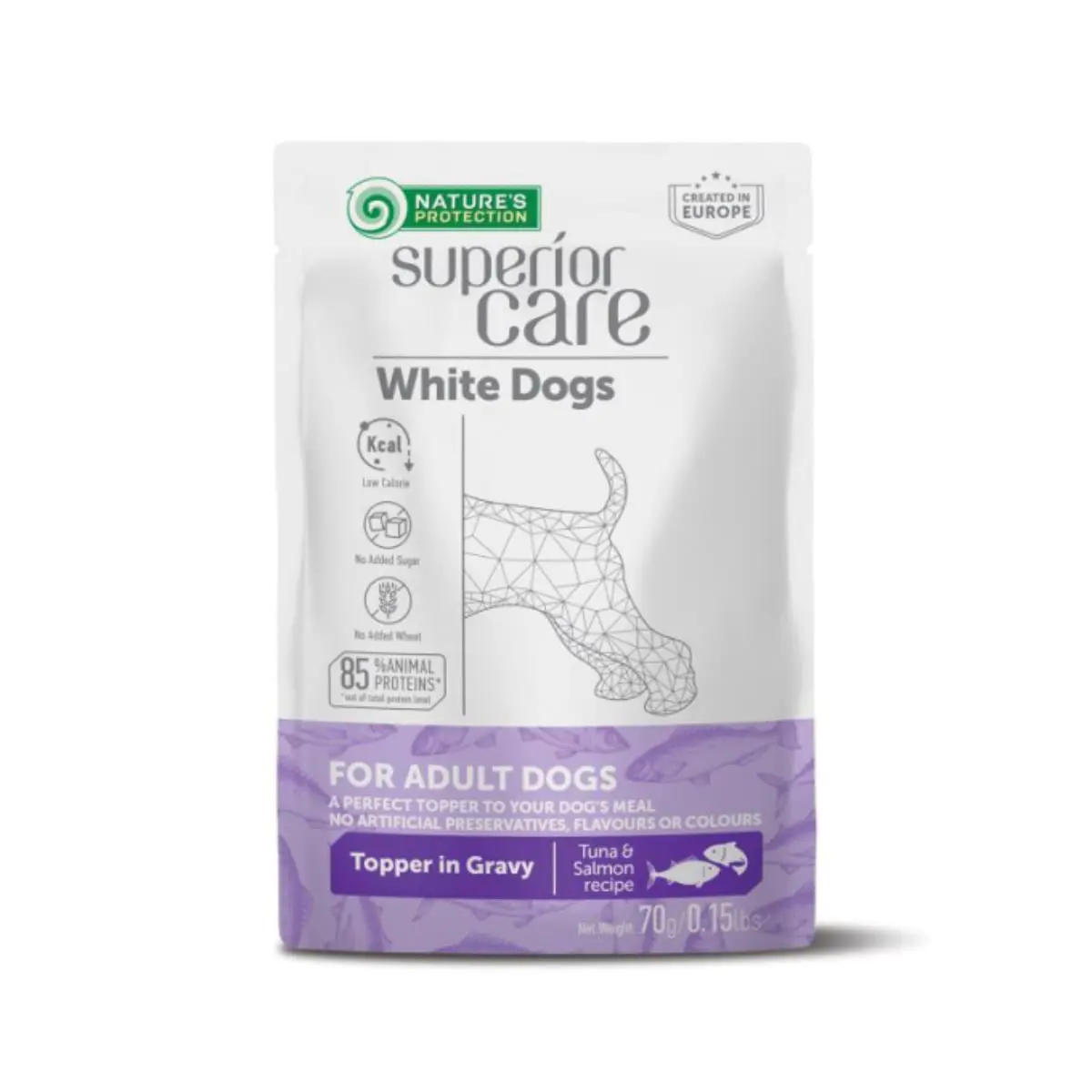 NATURES PROTECTION Superior Care White Dogs, XS-XL, Ton si Somon, plic hrana umeda caini, (topping), 70g - Image 3