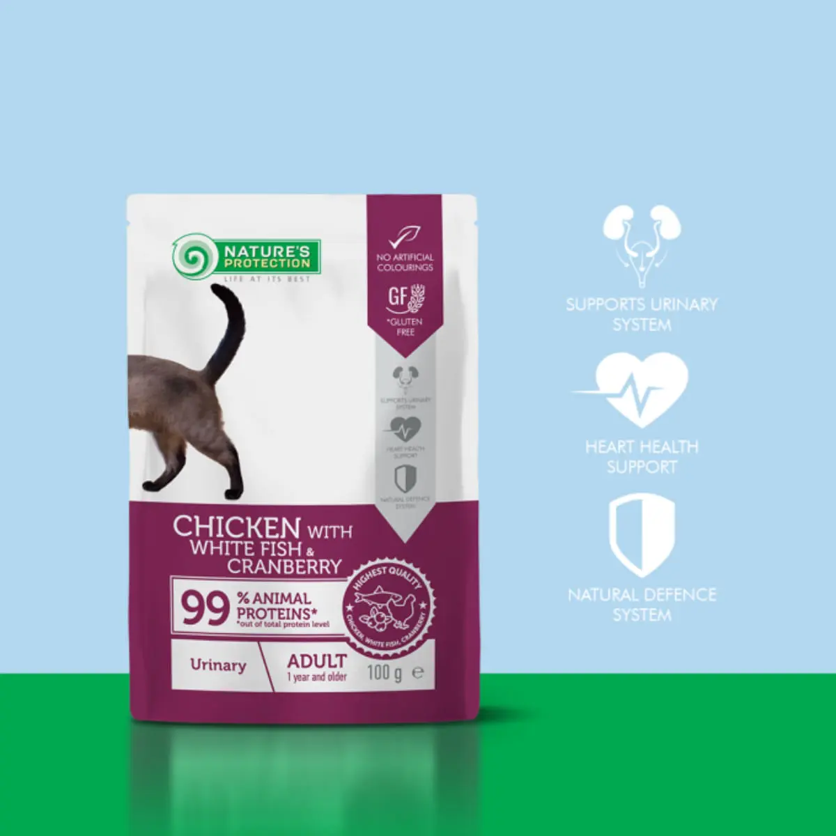 NATURES PROTECTION Urinary, Pui si Peste alb, plic hrana umeda pisici, sistem urinar, (in sos), 100g - Image 3