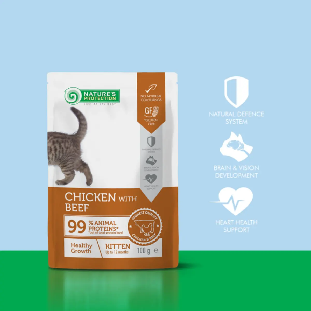 NATURES PROTECTION Healthy Growth Kitten, Pui si Vita, plic hrana umeda pisici junior, sistem imunitar, (in sos), 100g - Image 3