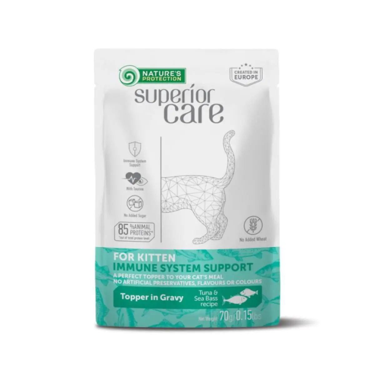 NATURES PROTECTION Superior Care Immune System, Ton si Salau, plic hrana umeda pisici junior, sistem imunitar, (topping), 70g - Image 3