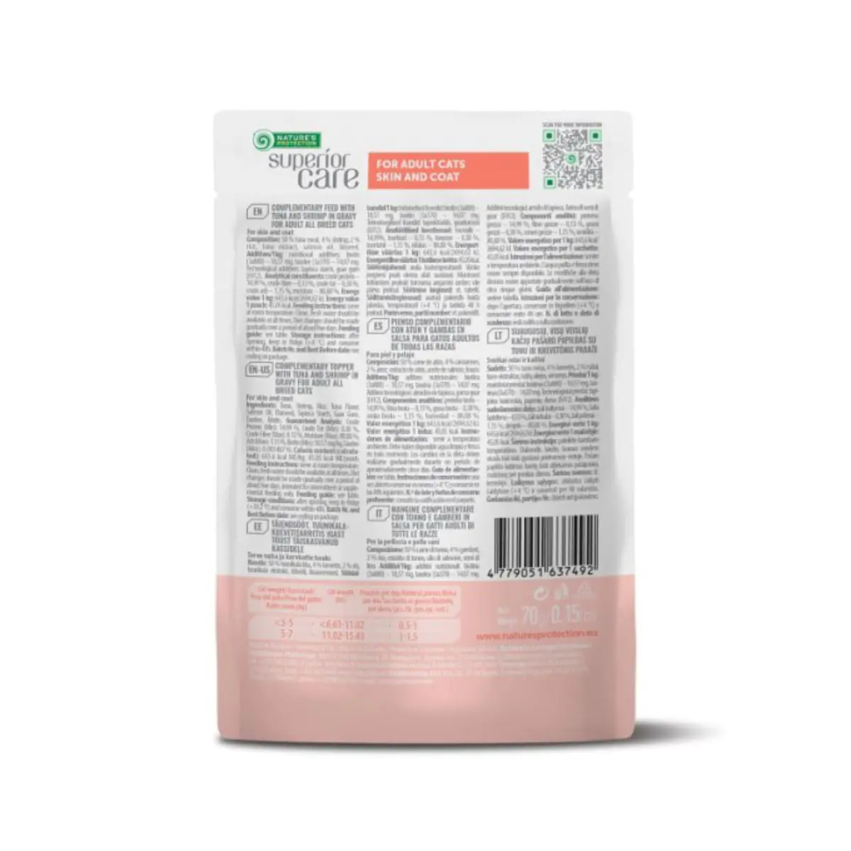 NATURES PROTECTION Superior Care Skin & Coat, Ton si Creveti, plic hrana umeda pisici, piele & blana, (topping), 70g - Image 3