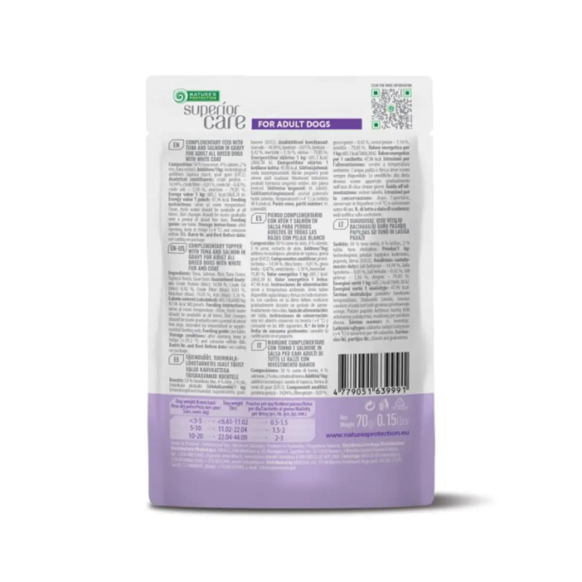 NATURES PROTECTION Superior Care White Dogs, XS-XL, Ton si Somon, plic hrana umeda caini, (topping), 70g - Image 4