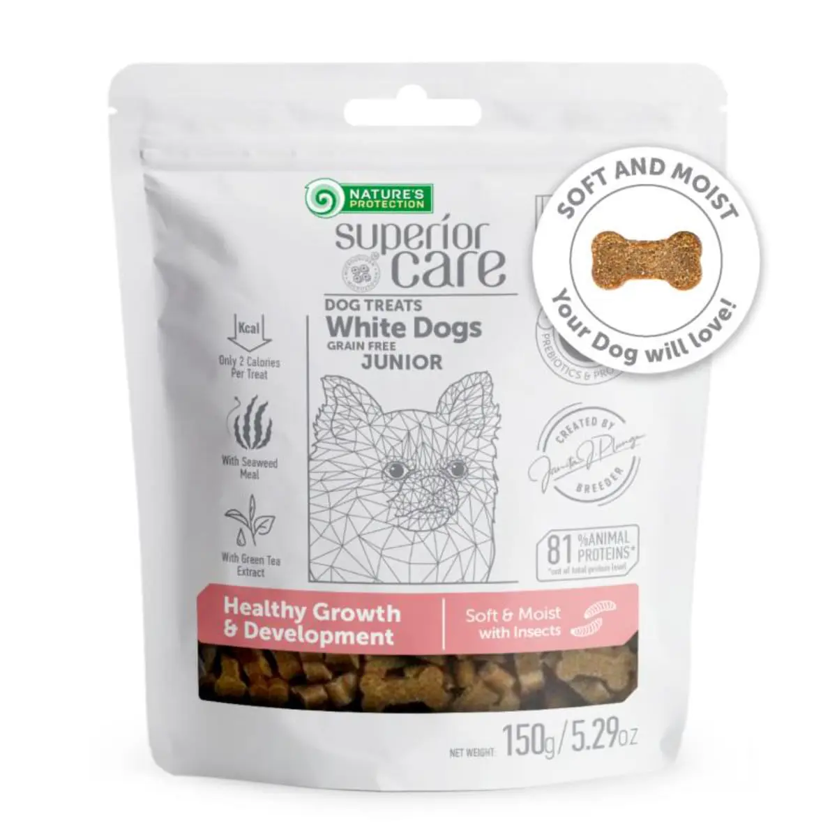 NATURES PROTECTION Superior Care Healthy Growth & Development, XS-XL, Insecte, punguta recompense functionale fara cereale caini junior, 150g - Image 3