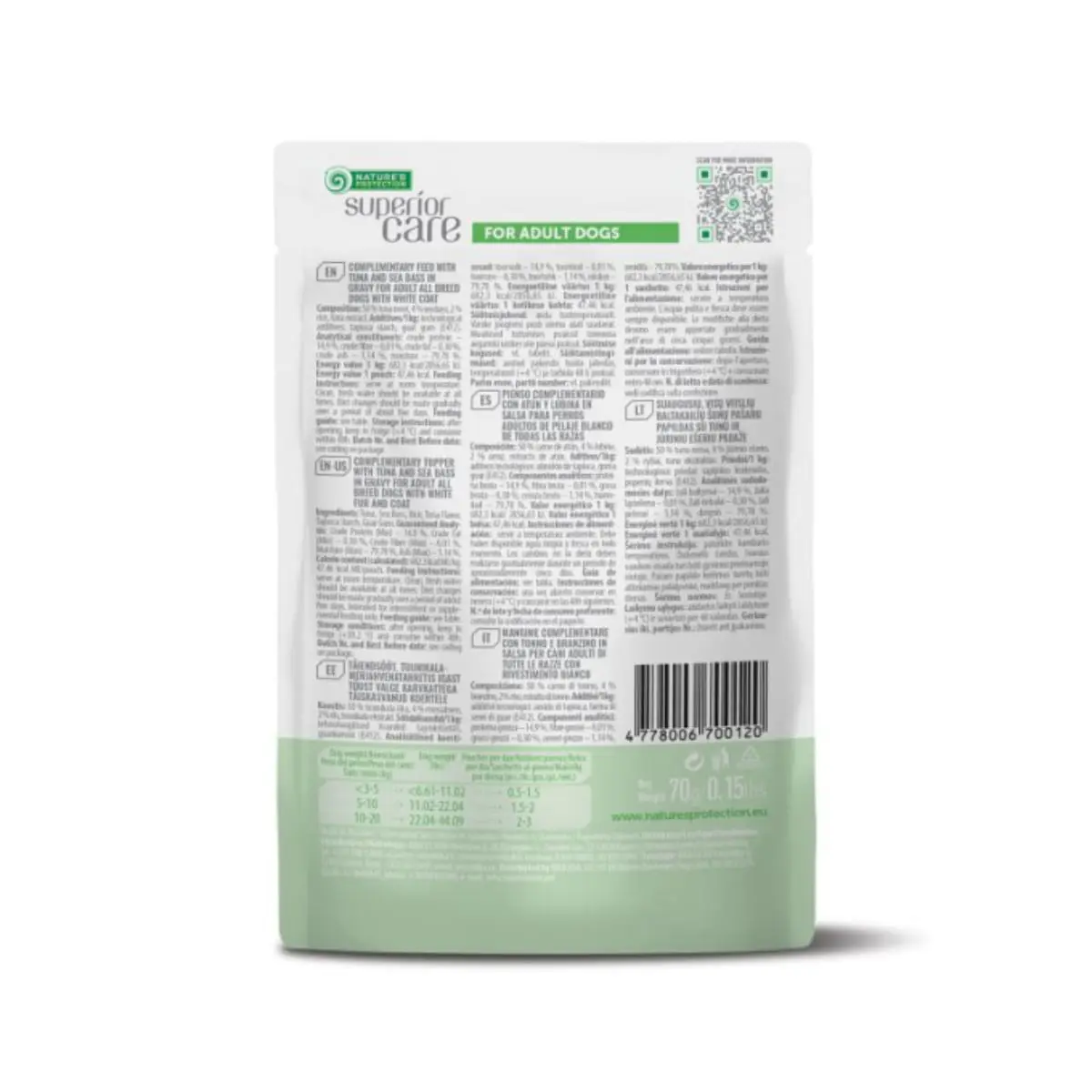 NATURES PROTECTION Superior Care White Dogs, XS-XL, Ton si Peste alb, plic hrana umeda caini, (topping), 70g - Image 4