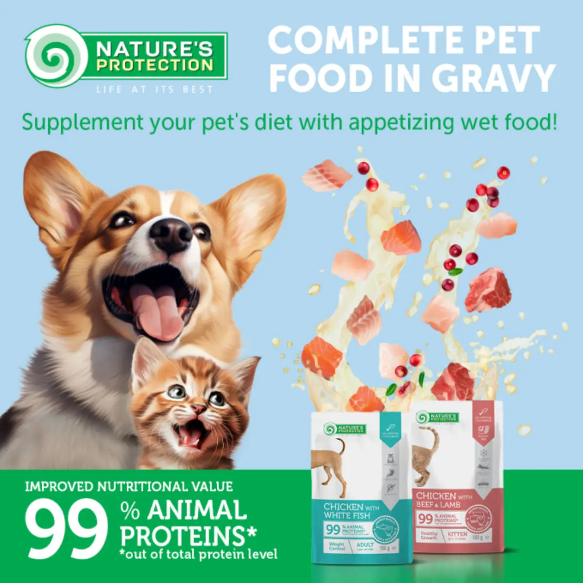 NATURES PROTECTION Urinary, Pui si Peste alb, plic hrana umeda pisici, sistem urinar, (in sos), 100g - Image 4