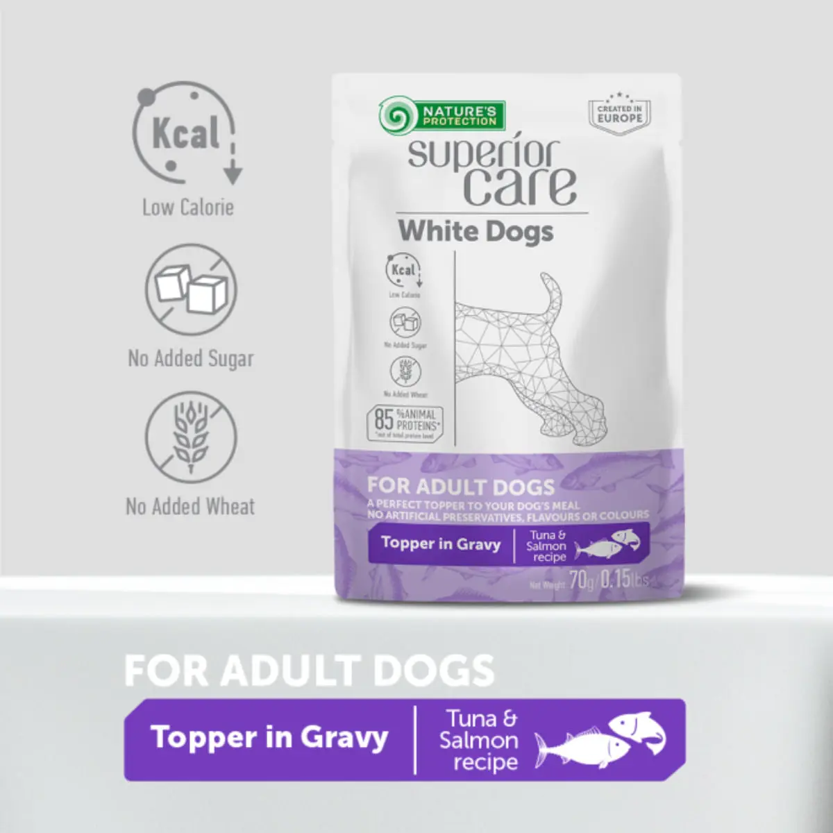 NATURES PROTECTION Superior Care White Dogs, XS-XL, Ton si Somon, plic hrana umeda caini, (topping), 70g - Image 5