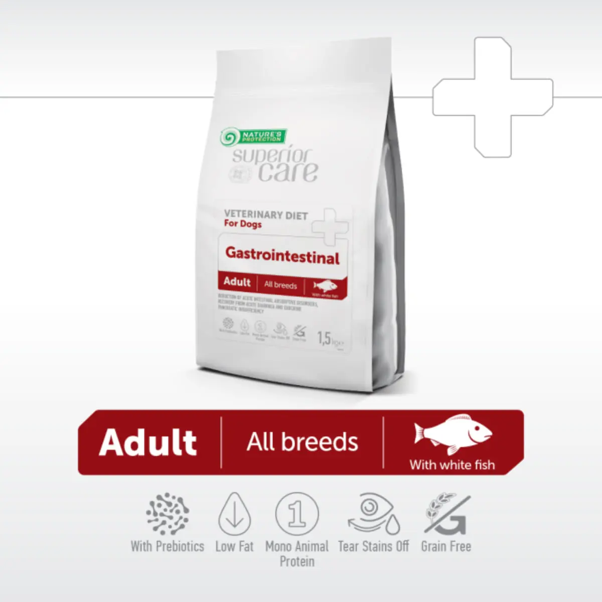NATURES PROTECTION Superior Care Veterinary Diet Gastrointestinal White, XS-XL, Peste, dieta veterinara, hrana uscata caini, sistem digestiv, 1.5kg - Image 5