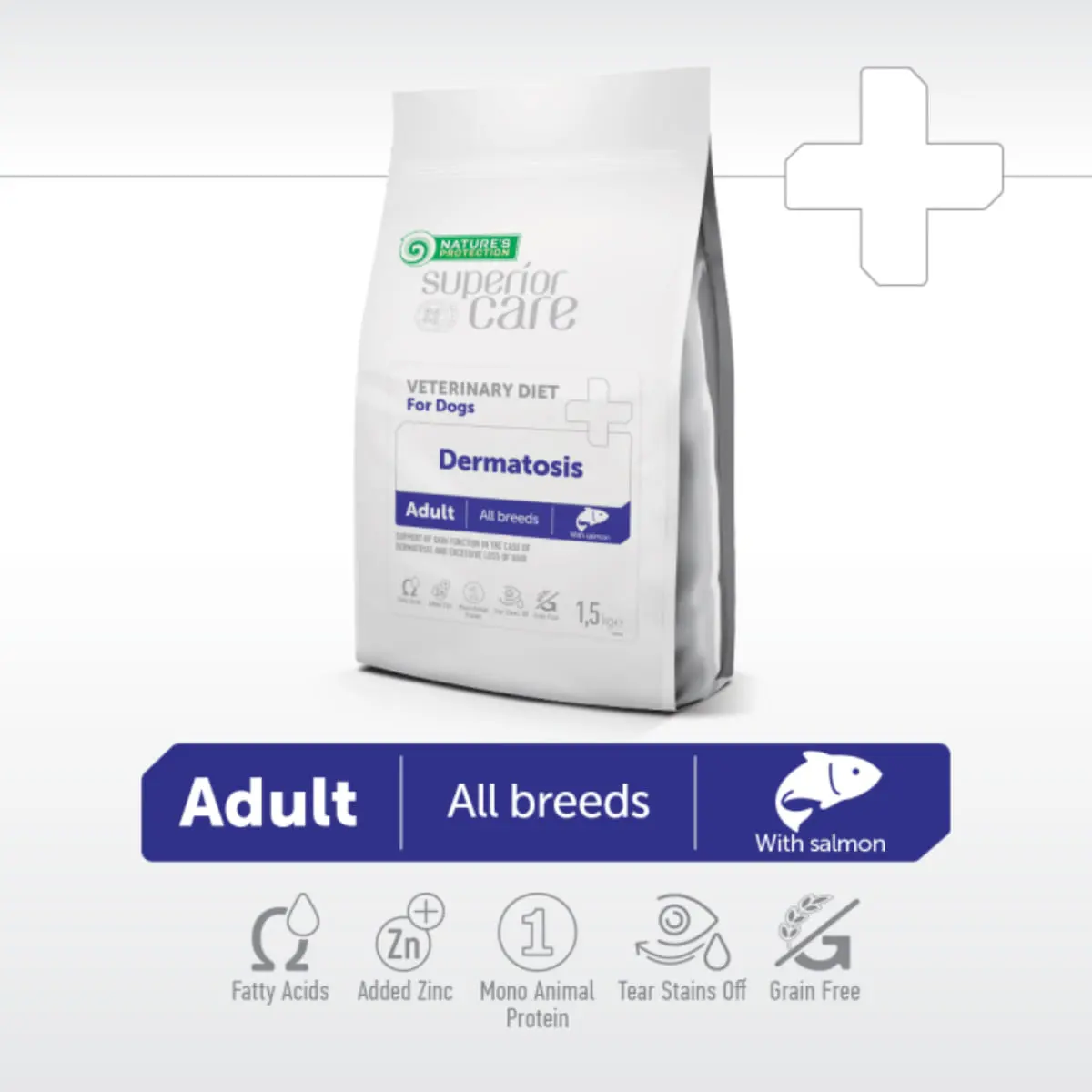 NATURES PROTECTION Superior Care Veterinary Diet Dermatosis, XS-XL, Somon, dieta veterinara, hrana uscata monoproteica caini, piele & blana, 1.5kg - Image 5