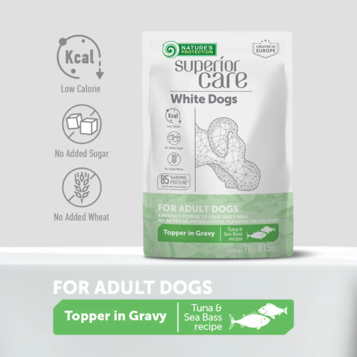 NATURES PROTECTION Superior Care White Dogs, XS-XL, Ton si Peste alb, plic hrana umeda caini, (topping), 70g - Image 5