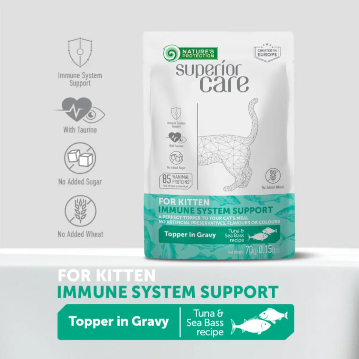 NATURES PROTECTION Superior Care Immune System, Ton si Salau, plic hrana umeda pisici junior, sistem imunitar, (topping), 70g - Image 5