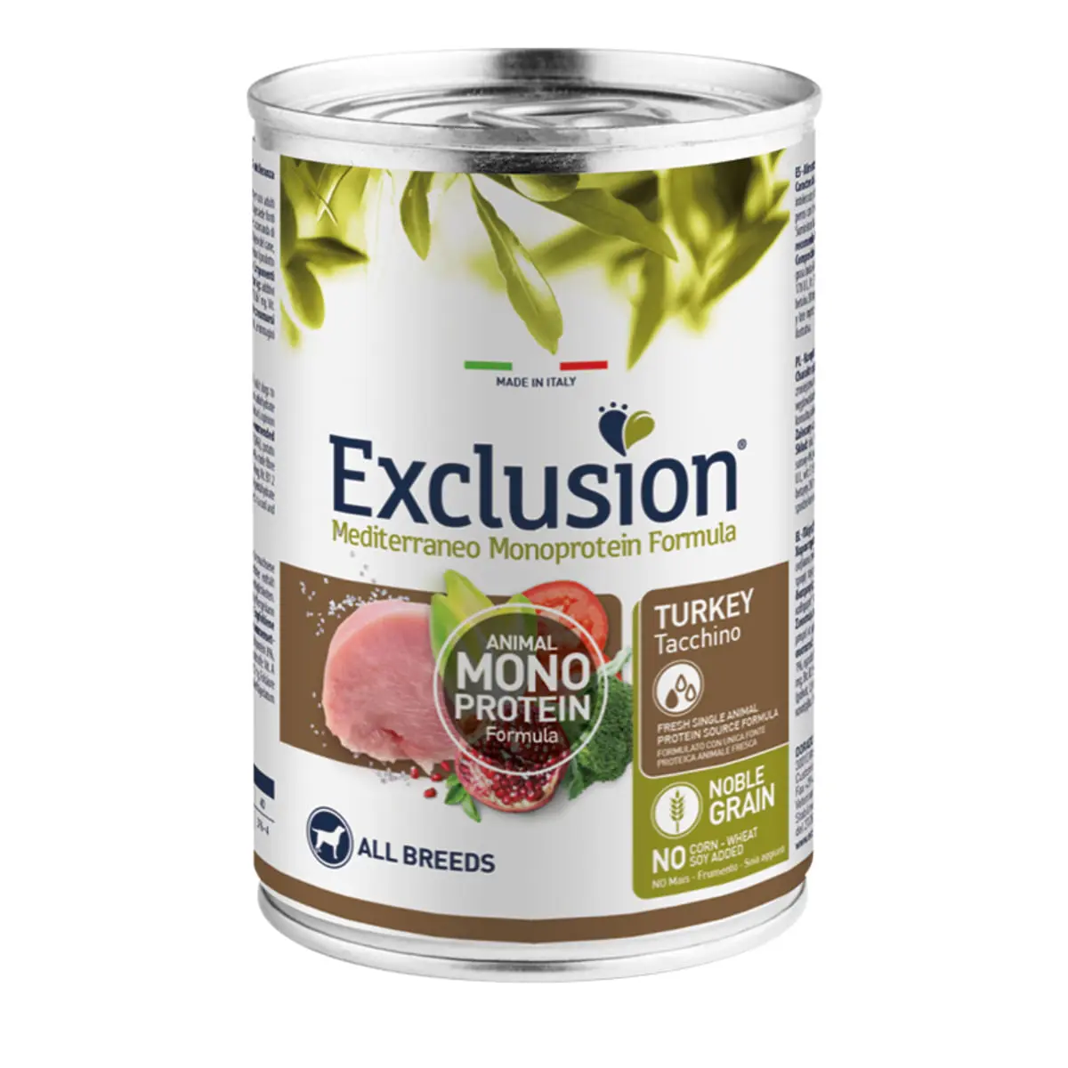 EXCLUSION Mediterraneo Monoprotein Formula, XS-XL, Curcan, conserva hrana umeda monoproteica caini, (pate), 400g