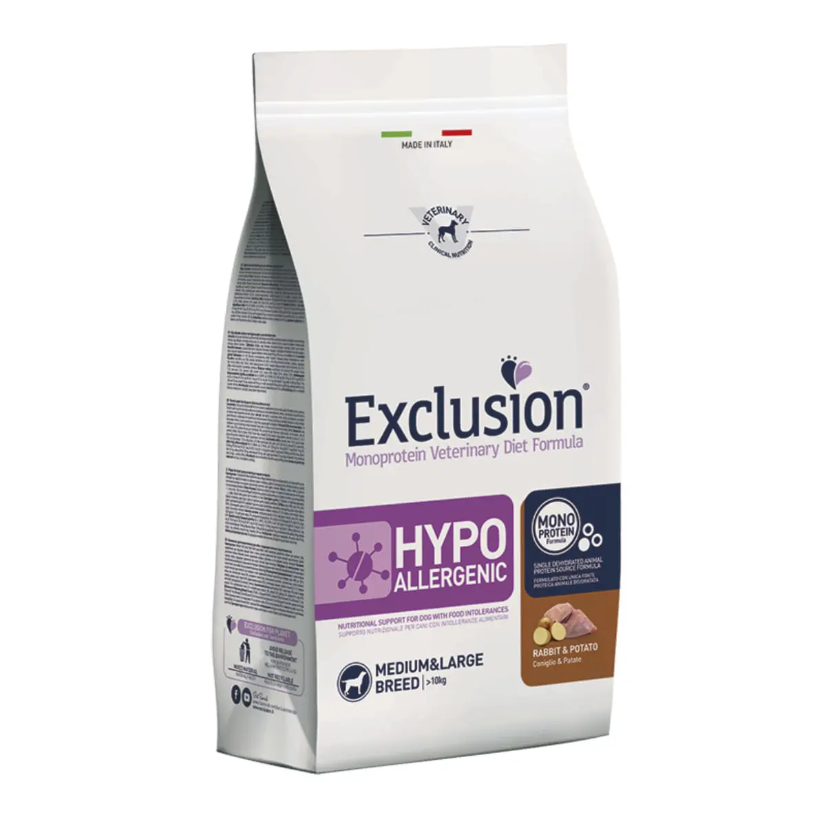 EXCLUSION Monoprotein VD Hypoallergenic Medium&Large, M-XL, Iepure si Cartofi, dieta veterinara, hrana uscata fara cereale caini, alergii, 12kg