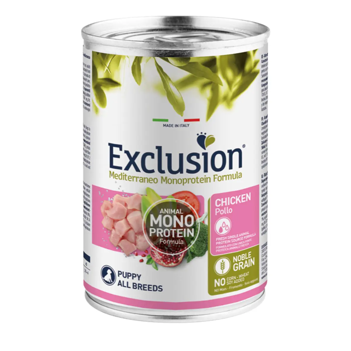 EXCLUSION Mediterraneo Monoprotein Formula Puppy, XS-XL, Pui, conserva hrana umeda monoproteica caini junior, (pate), 400g