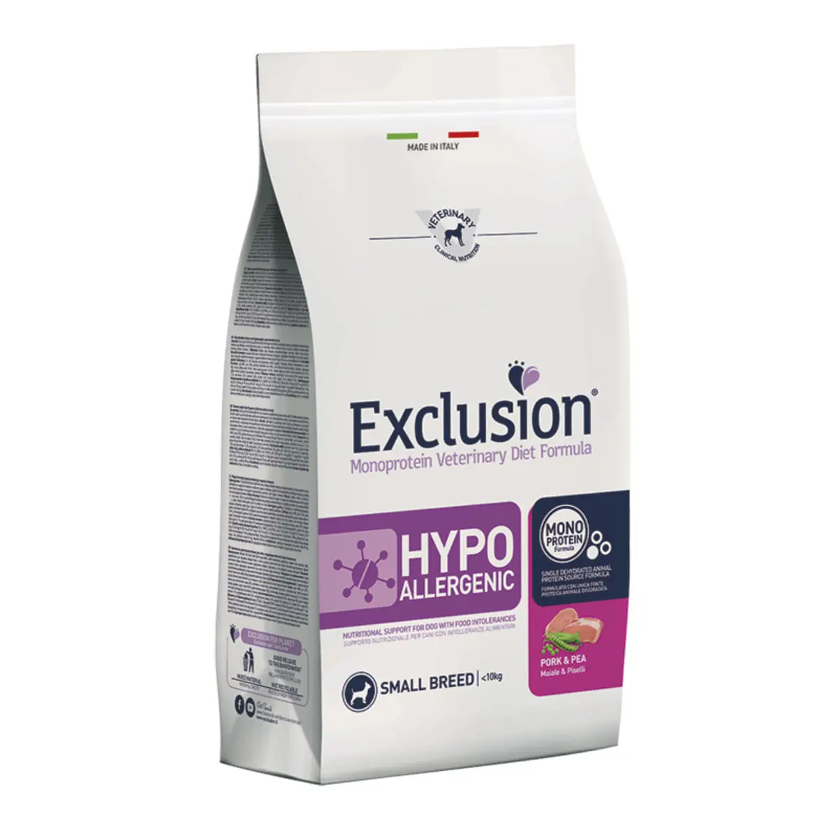 EXCLUSION Monoprotein VD Hypoallergenic Small, XS-S, Porc si Mazare, dieta veterinara, hrana uscata fara cereale caini, alergii, 2kg - Image 2