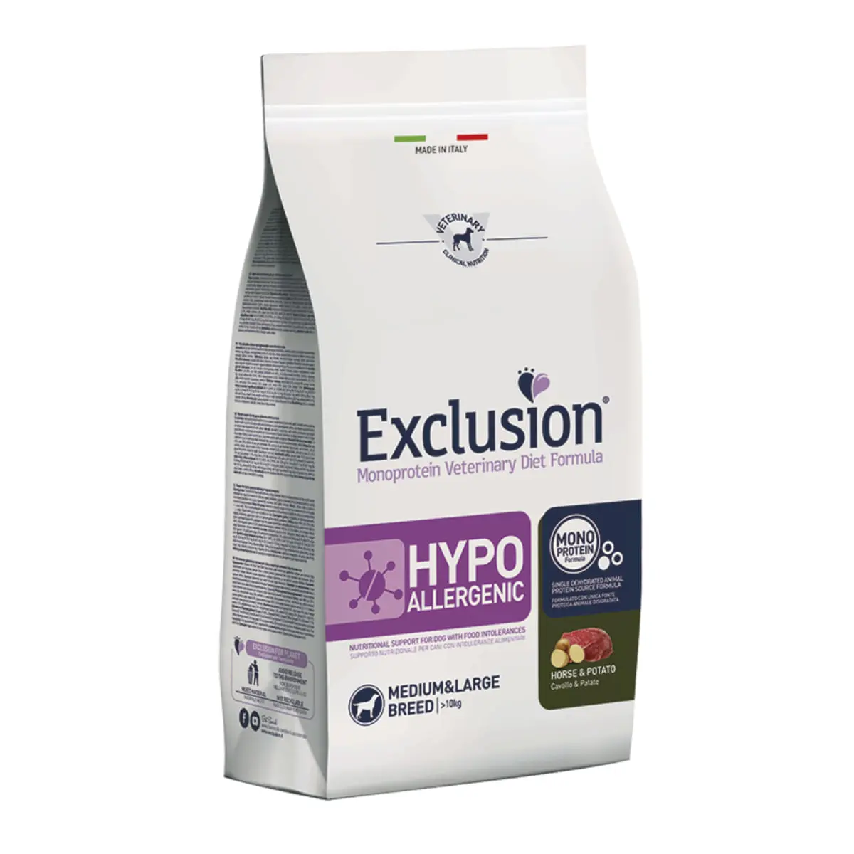 EXCLUSION Monoprotein VD Hypoallergenic Medium&Large, M-XL, Cal si Cartofi, dieta veterinara, hrana uscata fara cereale caini, alergii, 12kg - Image 2