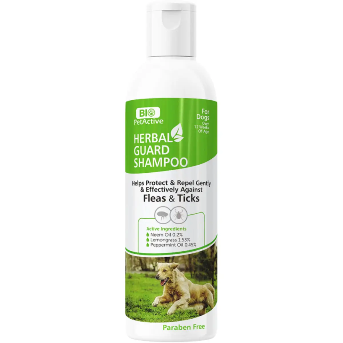 BIO PETACTIVE Herbal Guard, XS-XL, sampon caini, antiparazitar, anti-mancarime, Ulei de Neem, flacon, 250ml