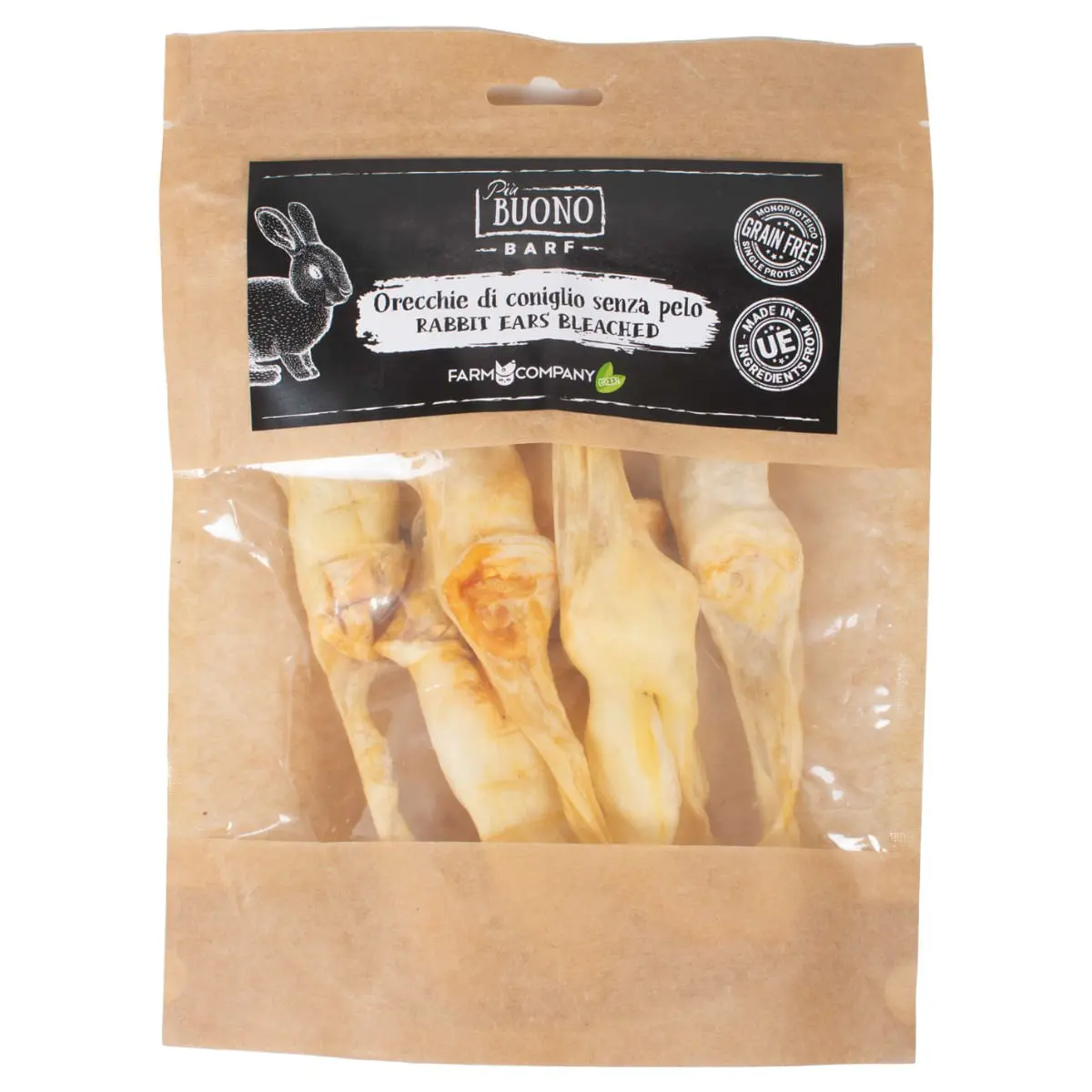 PIU BUONO Urechi de Iepure, XS-XL, punguta recompense caini, 50g