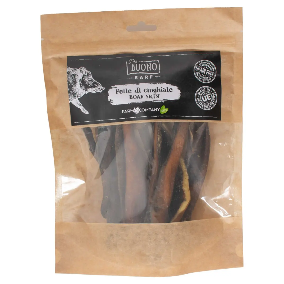 PIU BUONO Piele Uscata de Mistret, XS-XL, punguta recompense caini, 250g