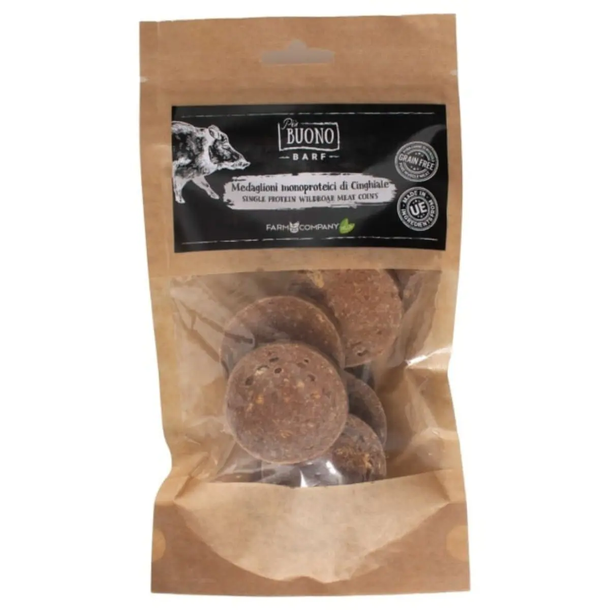 PIU BUONO Single Protein Meat Coins, XS-XL, Mistret, punguta recompense monoproteice BARF caini, 80g