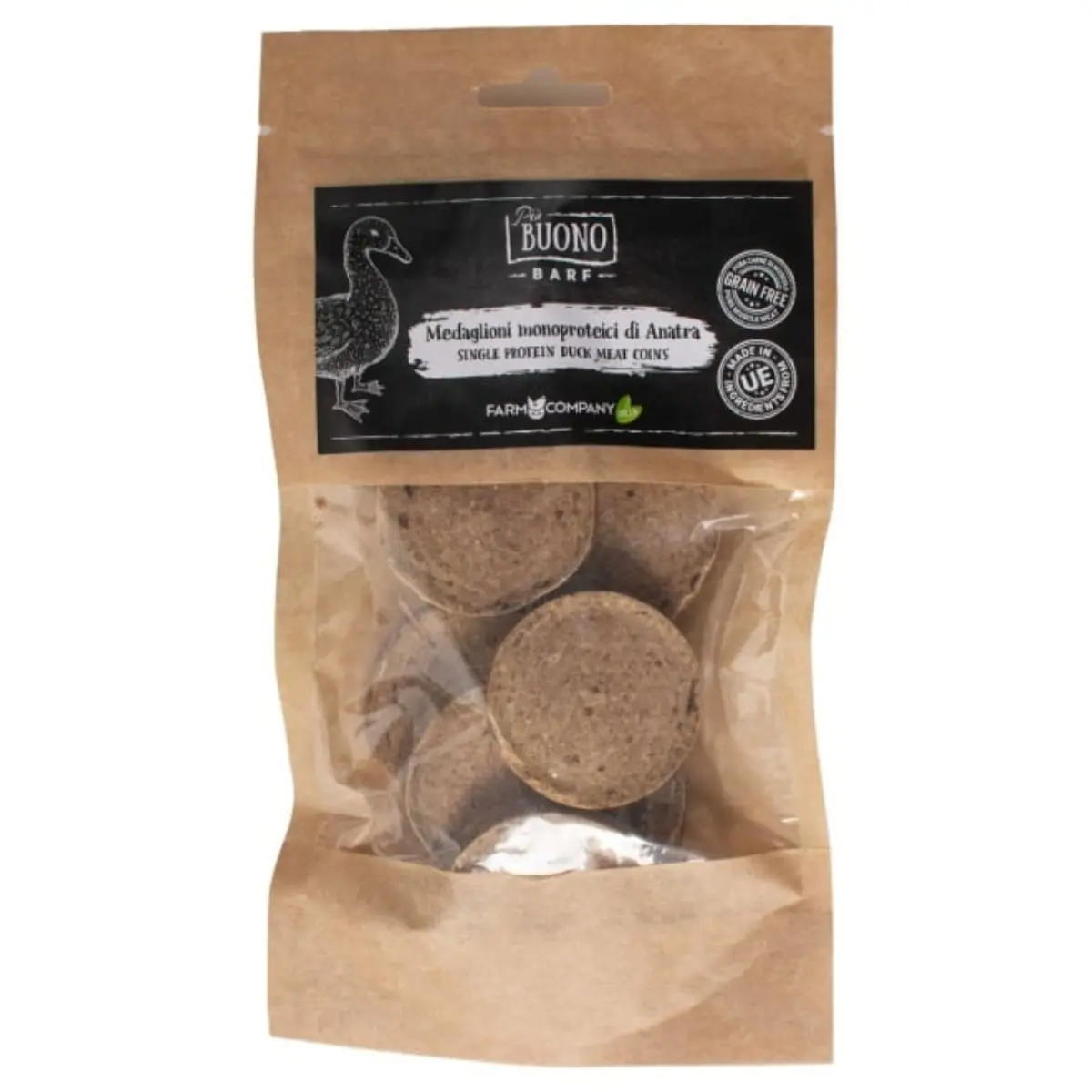 PIU BUONO Single Protein Meat Coins, XS-XL, Rata, punguta recompense monoproteice BARF caini, 70g - Image 2