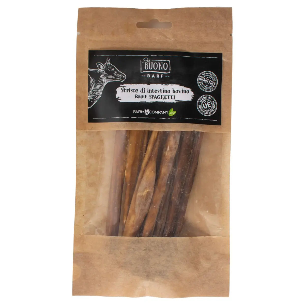 PIU BUONO Strips Intestine de Vita, XS-XL, punguta recompense caini, 50g - Image 2