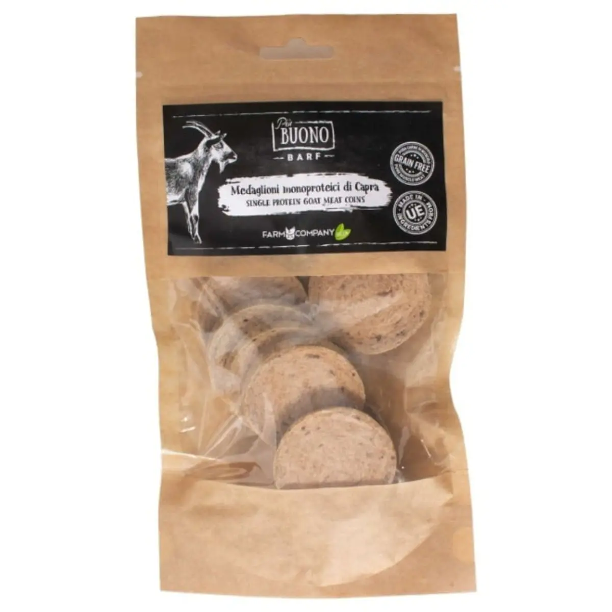 PIU BUONO Single Protein Meat Coins, XS-XL, Capra, punguta recompense monoproteice BARF caini, 80g - Image 2