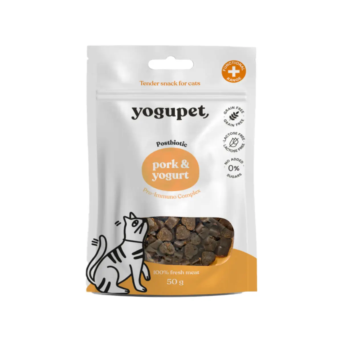 YOGUPET Snack Cat Porc & Iaurt, Porc, recompense fara cereale pisici, 50g