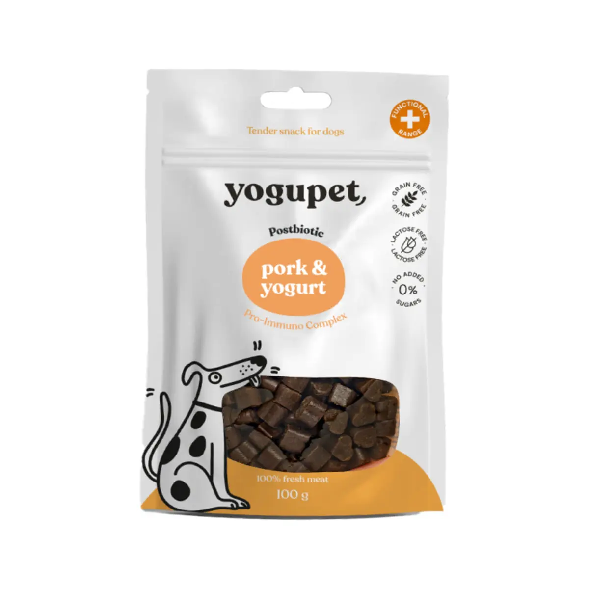 YOGUPET Snack Dog Porc & Iaurt, XS-XL, Porc, recompense fara cereale caini, 100g