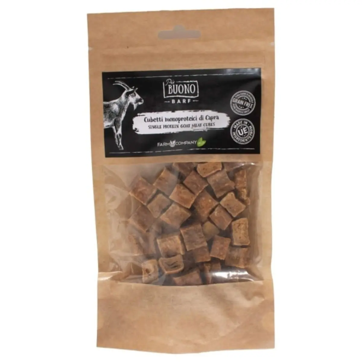 PIU BUONO Single Protein Meat Cubes, XS-XL, Capra, punguta recompense monoproteice BARF caini, 70g - Image 2