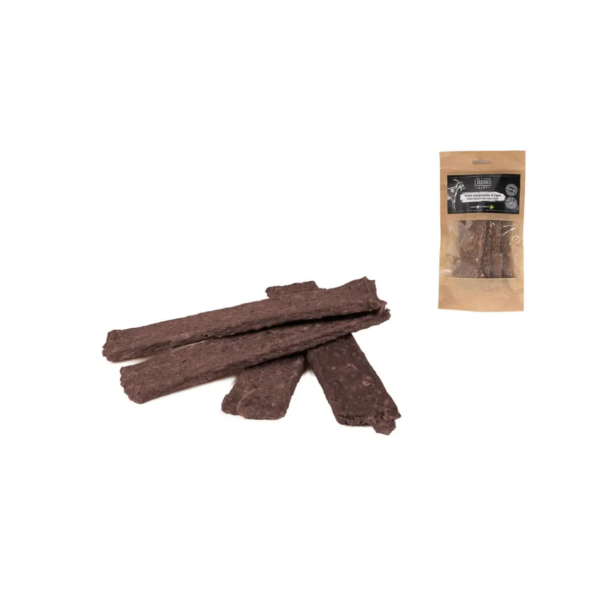 PIU BUONO Single Protein Meat Strips, XS-XL, Capra, punguta recompense monoproteice BARF caini, 70g - Image 4