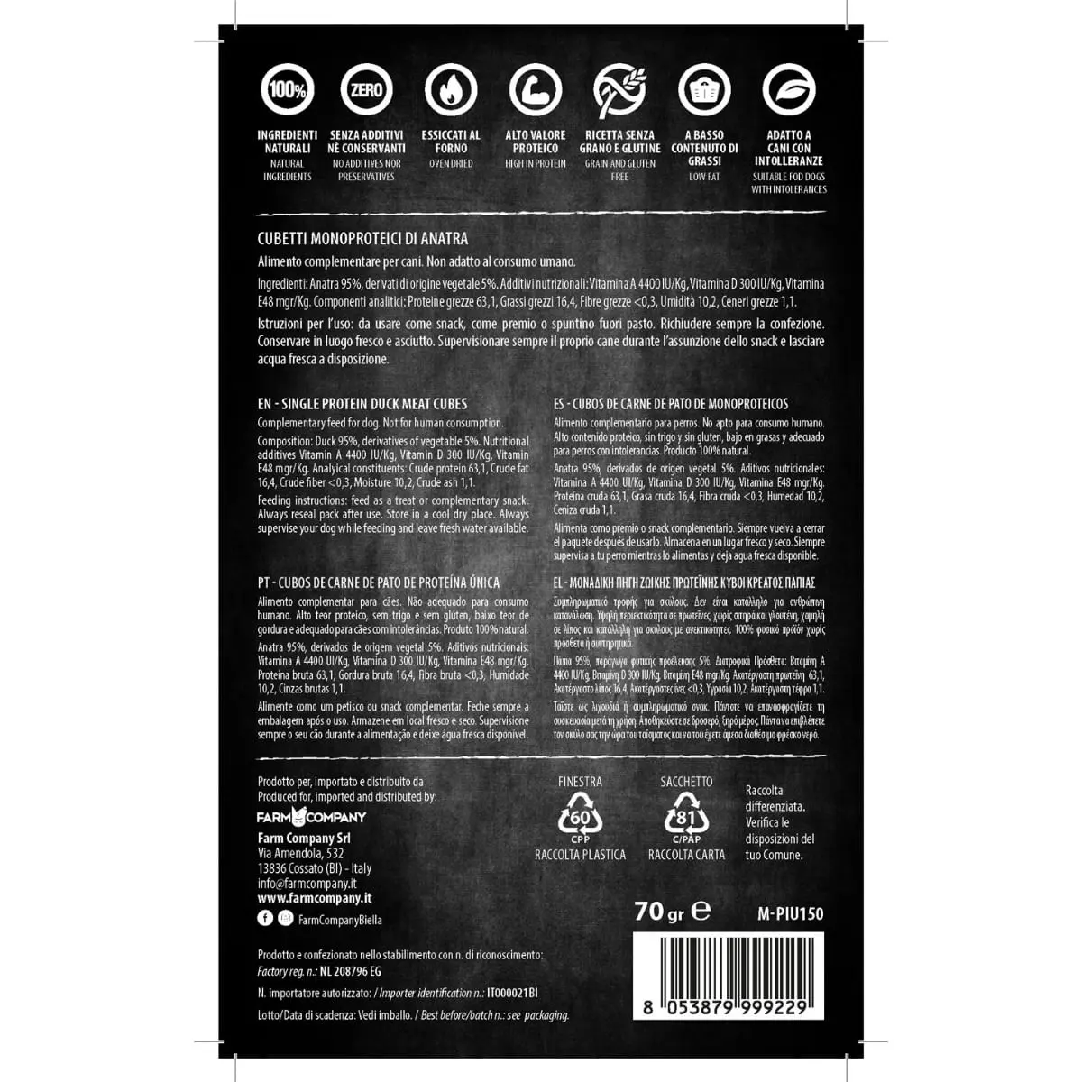 PIU BUONO Single Protein Meat Cubes, XS-XL, Rata, punguta recompense monoproteice BARF caini, 70g - Image 3