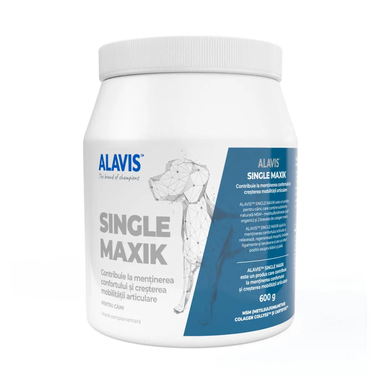 ALAVIS Single Maxik, supliment sistem articular caini, pudra ALAVIS Single Maxik, M-XL, supliment sistem articular caini, flacon, 600g pudra