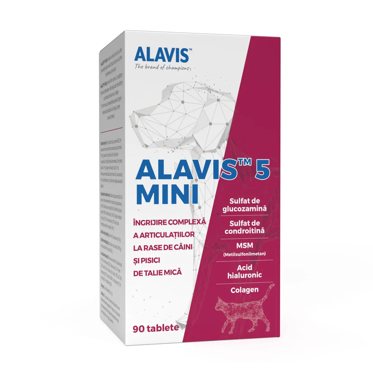 ALAVIS 5 Mini, supliment sistem articular caini, comprimate ALAVIS 5 Mini, XS-S, supliment sistem articular caini si pisici, flacon, 90 comprimate