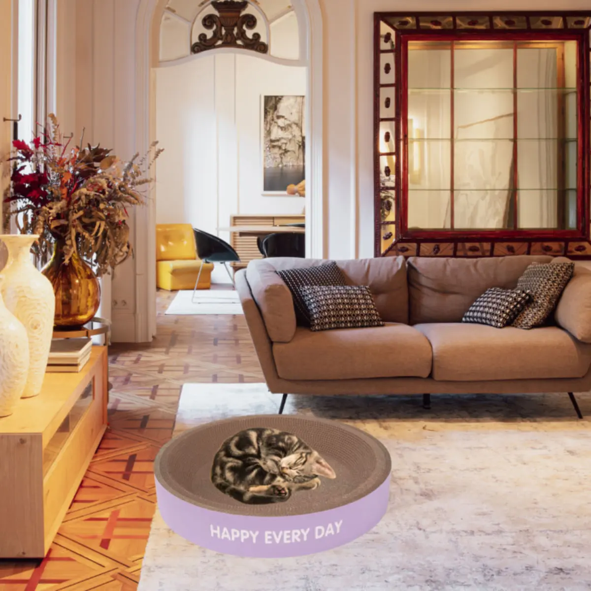 SHAW Patut, scratcher pisici, carton, mov, ⌀45cm - Image 4