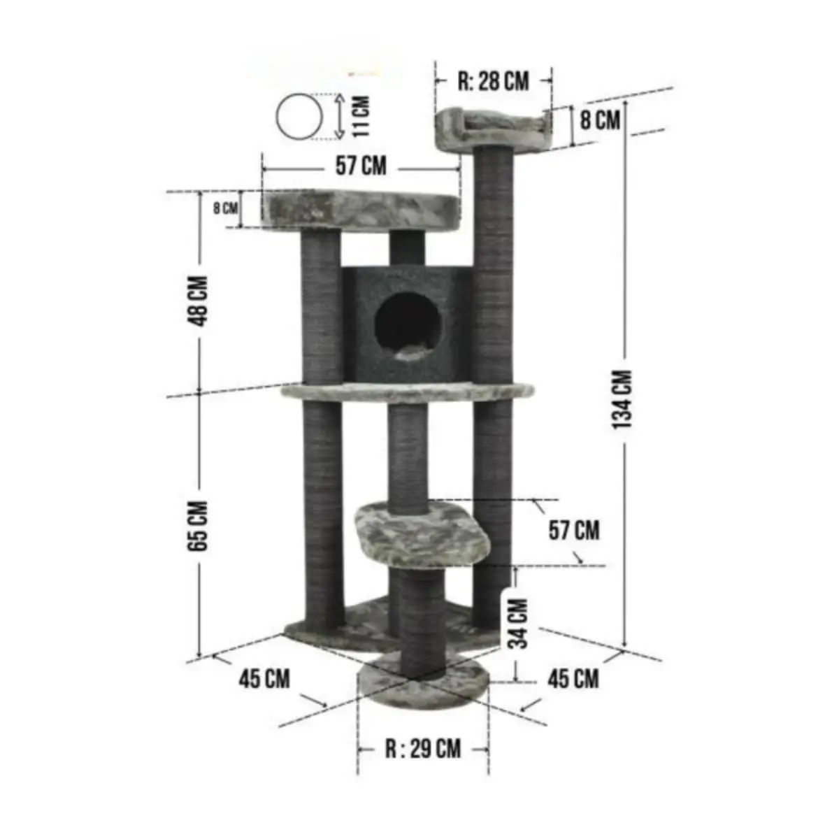 SHAW Roma, ansamblu de joaca pisici, 4 etaje, 1 casuta, MDF si plus, elemente de zgariat, bej, 60x60x134cm - Image 6