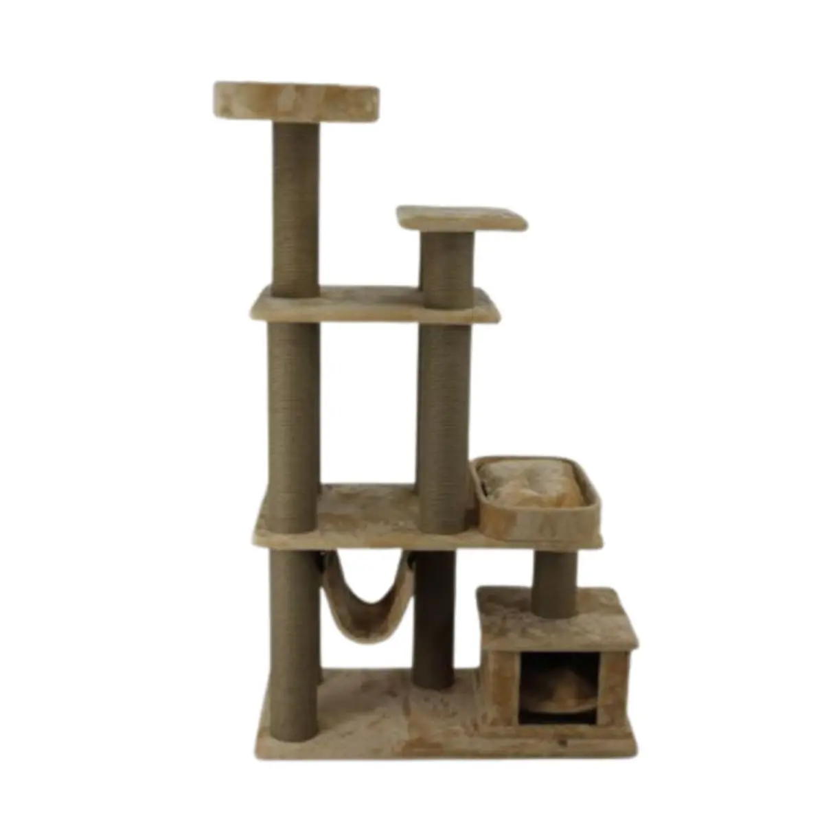 SHAW Istanbul, ansamblu de joaca pisici, 5 etaje, 1 casuta, MDF si plus, elemente de zgariat, elemente hamac, bej, 52x100x172cm