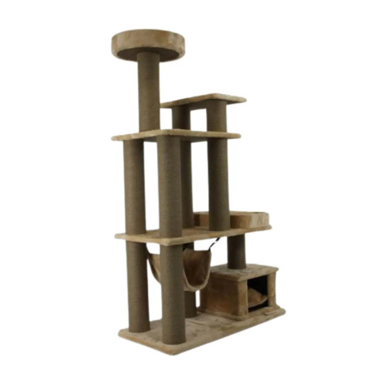 SHAW Istanbul, ansamblu de joaca pisici, 5 etaje, 1 casuta, MDF si plus, elemente de zgariat, elemente hamac, bej, 52x100x172cm - Image 3