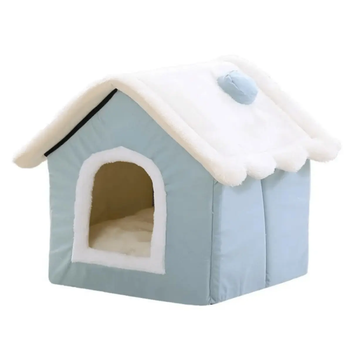SHAW, casuta caini si pisici, textil, pliabil, termic alb si albastru, XS-S(40x32x35cm)