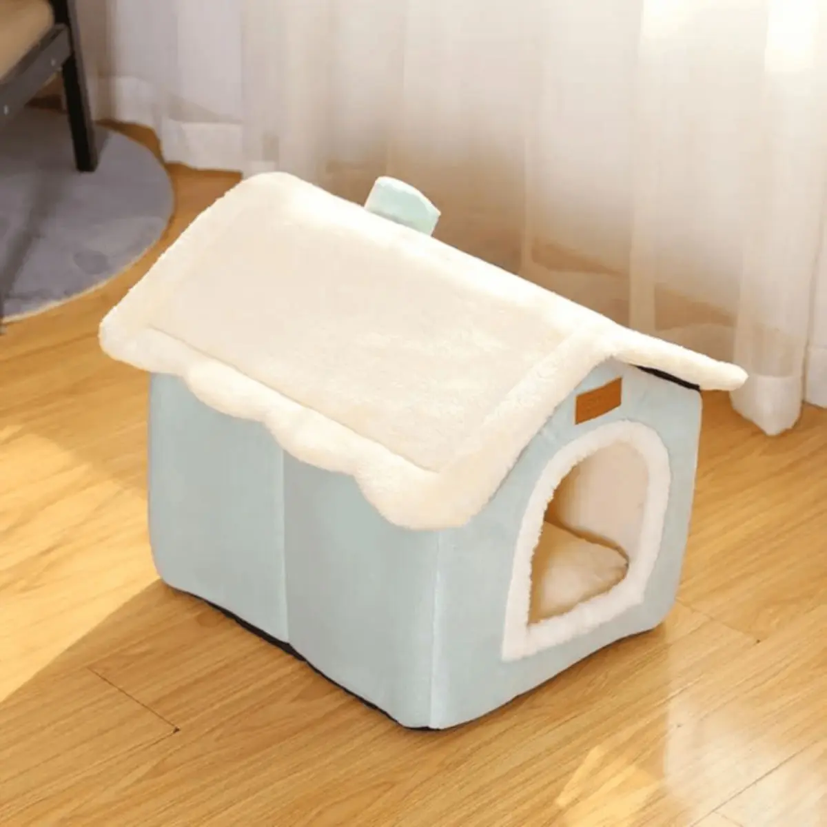 SHAW, casuta caini si pisici, textil, pliabil, termic alb si albastru, XS-S(40x32x35cm) - Image 5