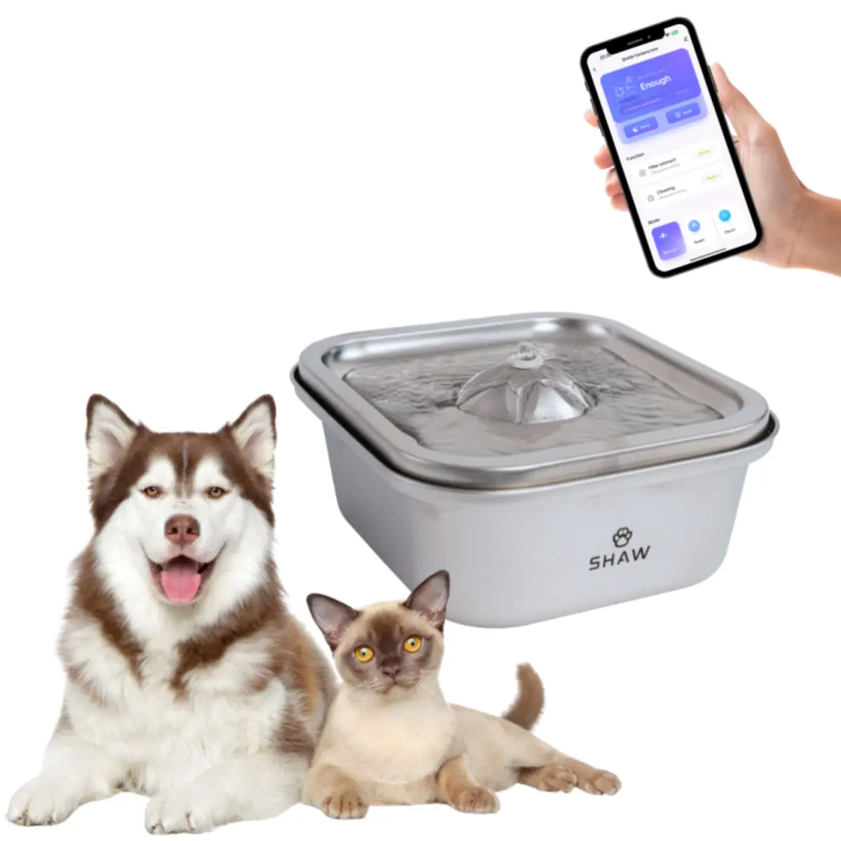 SHAW Clasic 8, fantana caini, patrat, aplicatie mobila, inox SHAW Clasic 8, fantana caini si pisici, patrat, aplicatie mobila, inox, argintiu, XS-M(4l) - Image 2