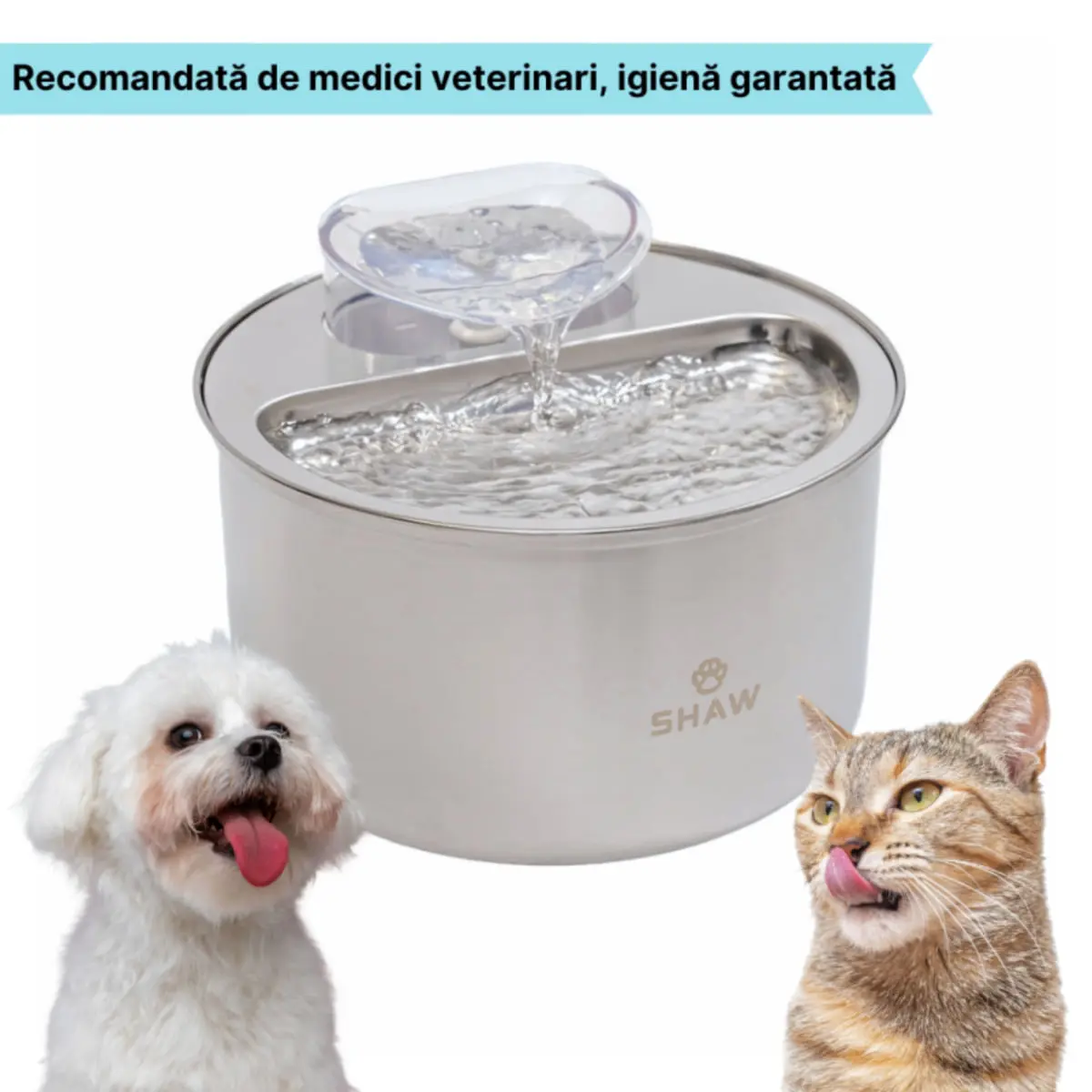 SHAW Clasic 9, fantana caini, rotunda, inox SHAW Clasic 9, fantana caini si pisici, rotunda, inox, argintiu, XS-M(4l)