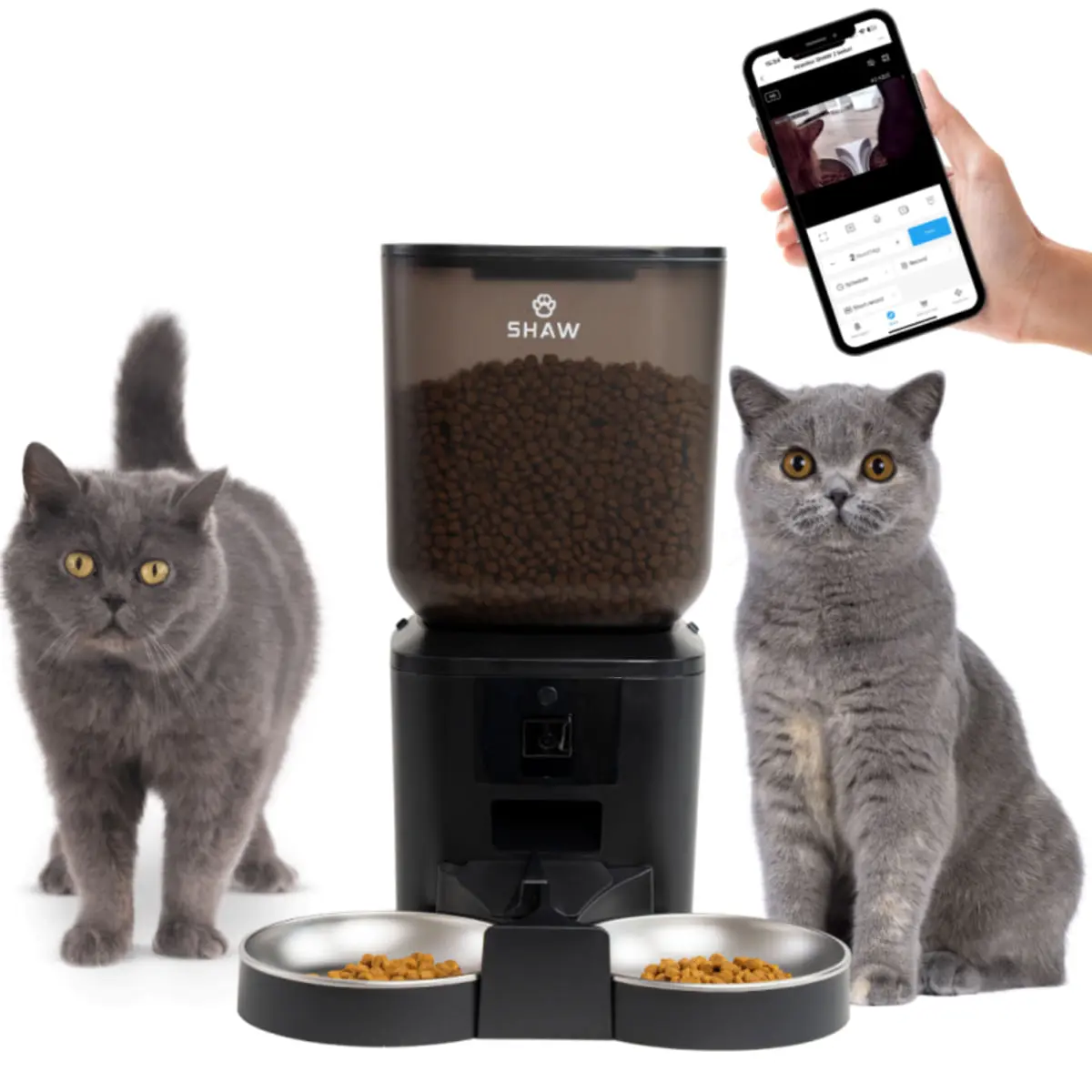 SHAW Smart, hranitor automat caini, 2 boluri rotunde, programabil, aplicatie mobila, PVC SHAW Smart, hranitor automat caini si pisici, 2 boluri rotunde, programabil, aplicatie mobila, PVC, negru, XS-S(7l) - Image 2