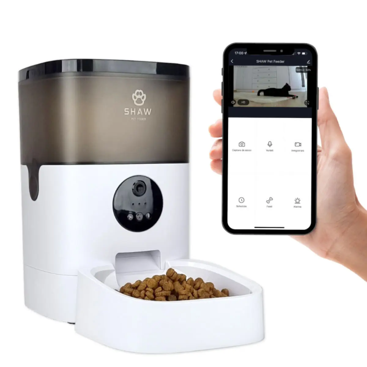 SHAW Smart, hranitor automat caini, 1 bol patrat, programabil, aplicatie mobila, plastic SHAW Smart, hranitor automat caini si pisici, 1 bol patrat, programabil, aplicatie mobila, plastic, alb, XS-S(4l) - Image 2
