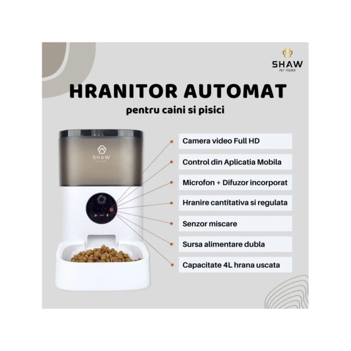 SHAW Smart, hranitor automat caini, 1 bol patrat, programabil, aplicatie mobila, plastic SHAW Smart, hranitor automat caini si pisici, 1 bol patrat, programabil, aplicatie mobila, plastic, alb, XS-S(4l) - Image 5